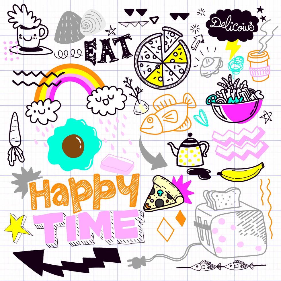 colección de dibujo de doodle de comida. doodle vectorial dibujado a mano vector