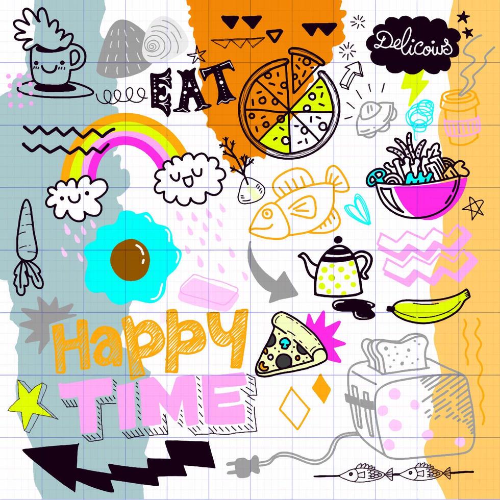 colección de dibujo de doodle de comida. doodle vectorial dibujado a mano vector