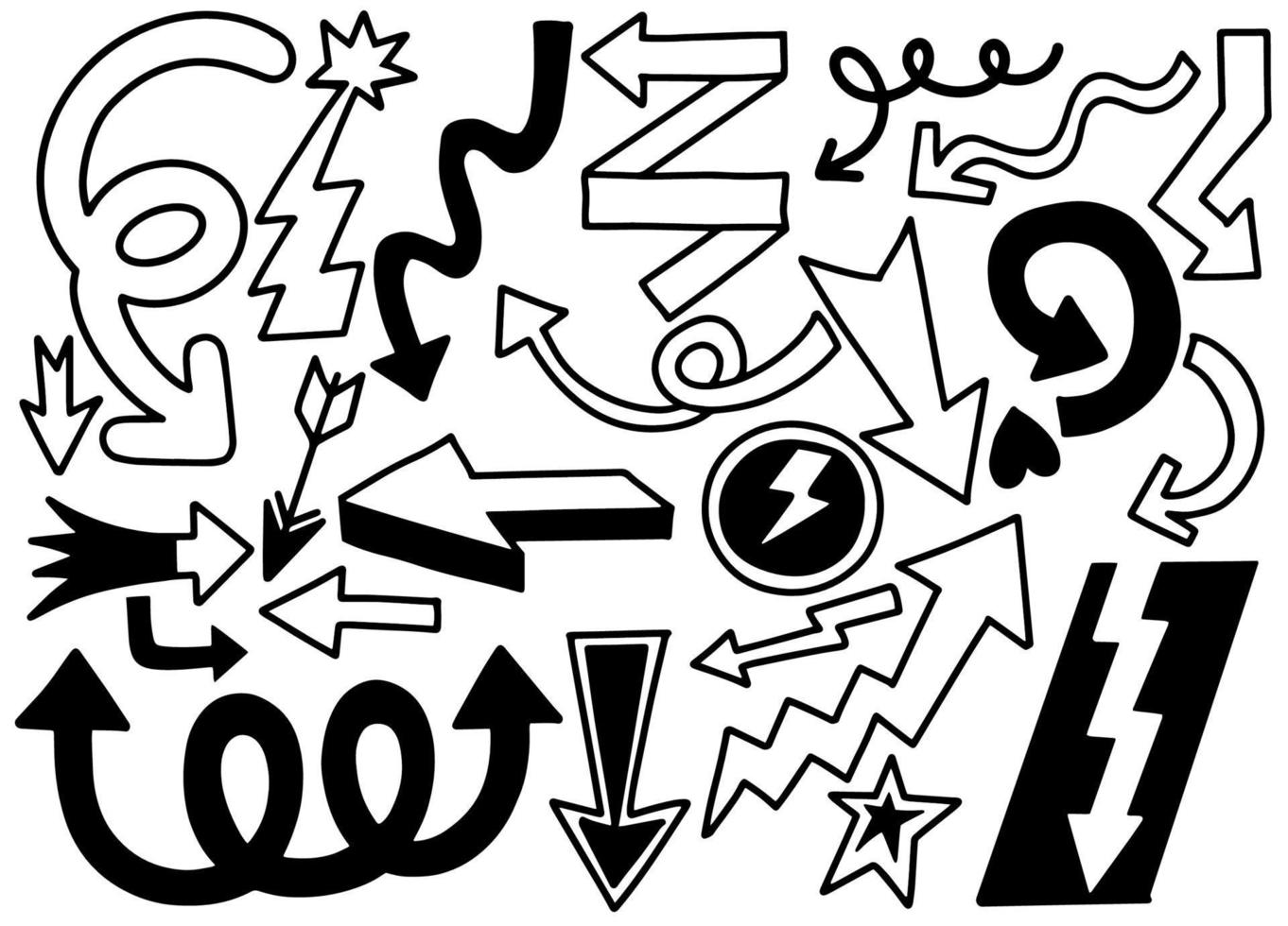 Hand drawn set of different Arrow. Different black directional icons, vector illustration collection for web design, mobile apps, interface and other design, Each on a separate layer.