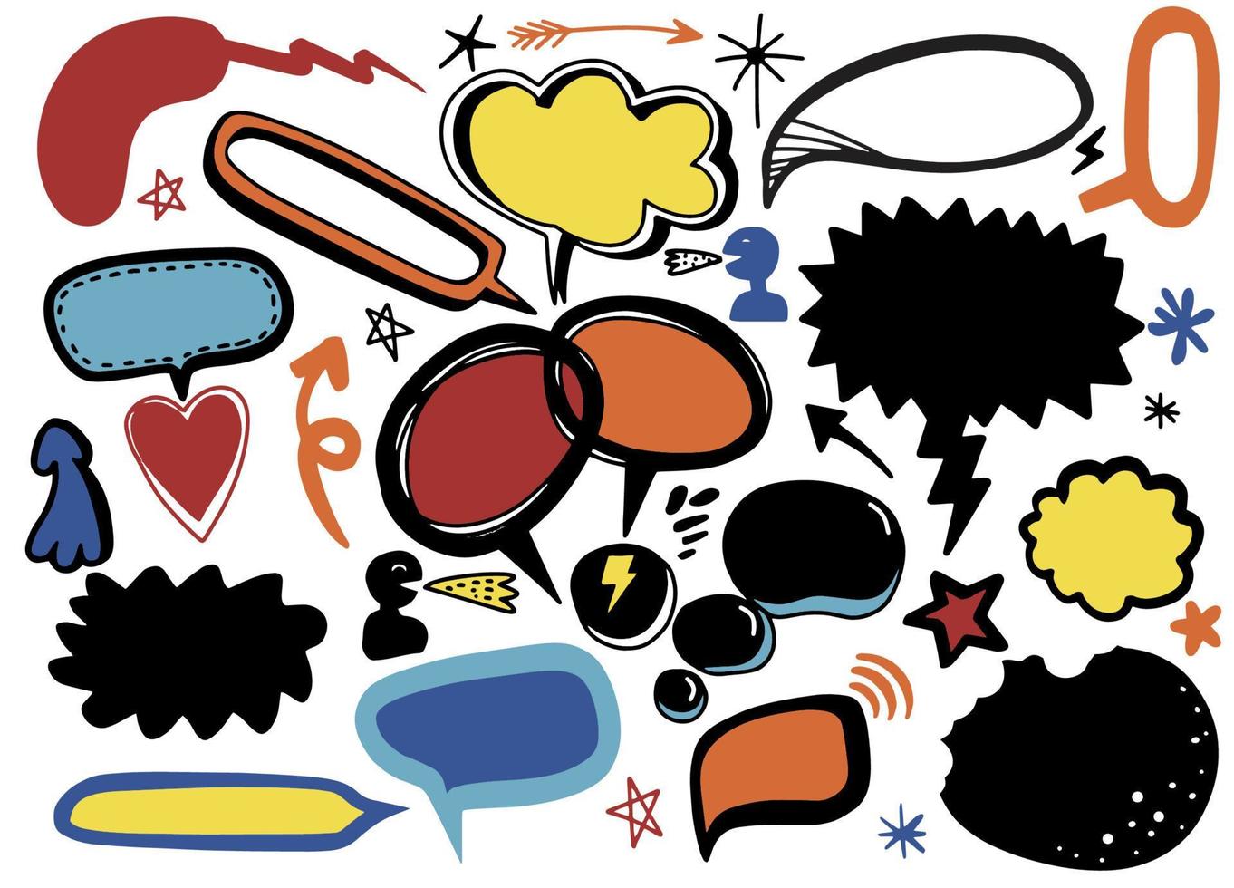 Hand drawn set of different speech bubbles,Stickers of speech bubbles vector set , Retro Set of Comics Speech and Bubbles Cartoon Vector, Each on a separate layer.