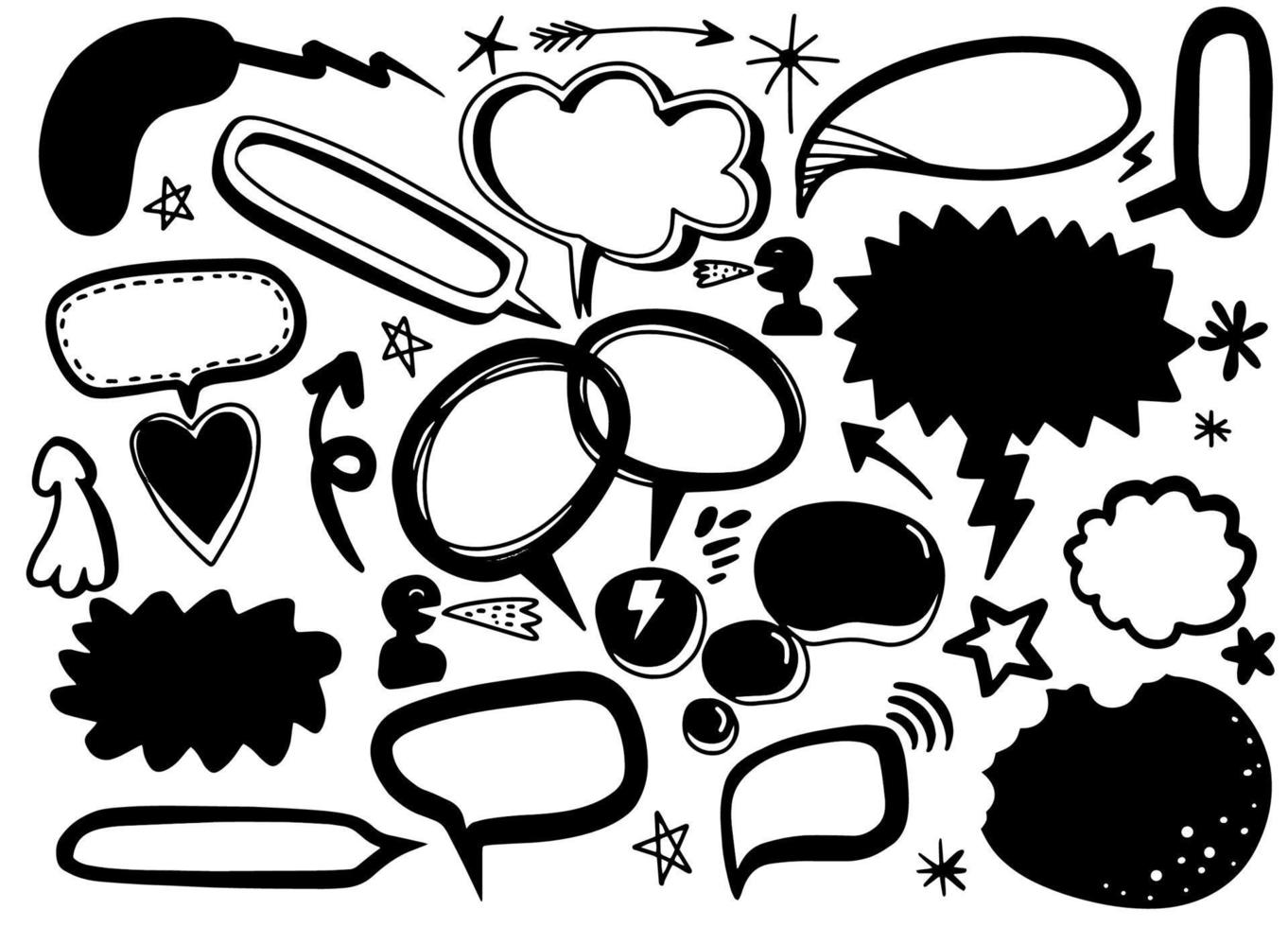 Hand drawn set of different speech bubbles,Stickers of speech bubbles vector set , Retro Set of Comics Speech and Bubbles Cartoon Vector, Each on a separate layer.