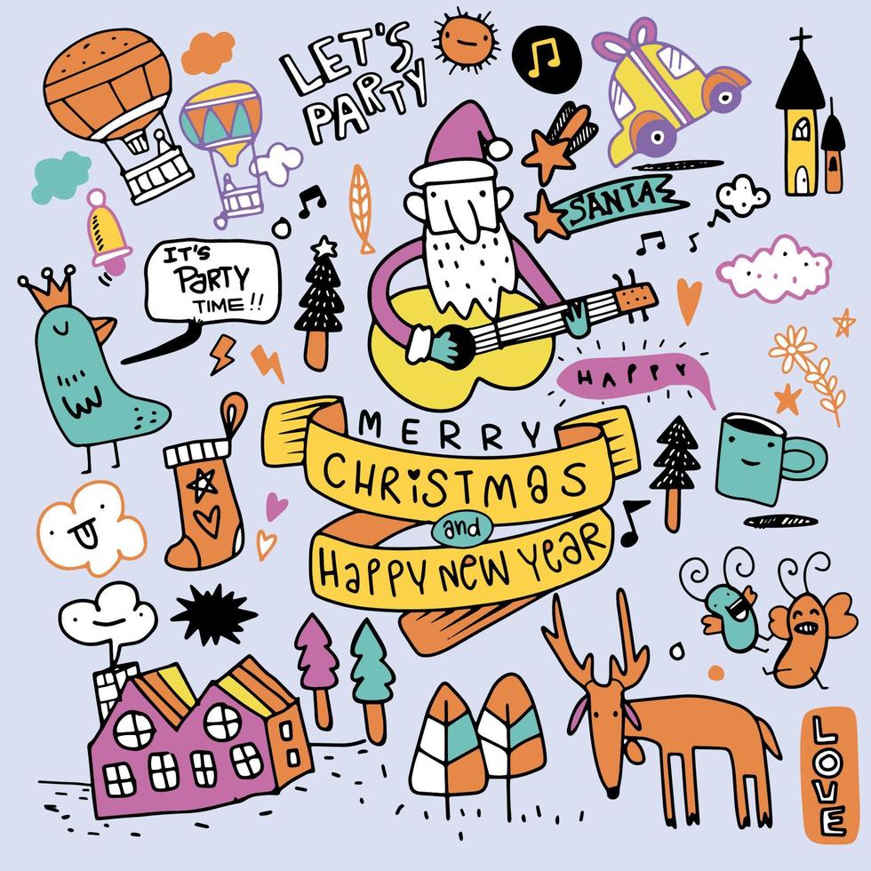 Set of Christmas design element in doodle style,Sketchy  hand dr vector