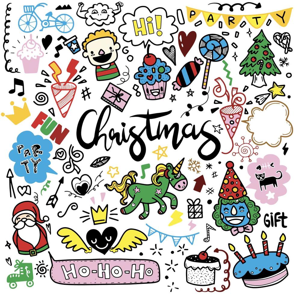 Set of Christmas design element in doodle style,Sketchy  hand dr vector