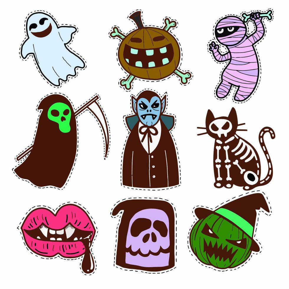 Halloween icon set. Hand-drawn vector illustration