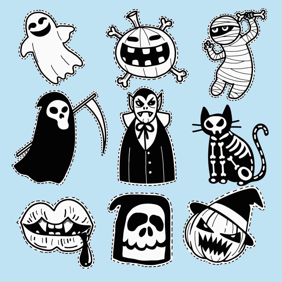 conjunto de iconos de Halloween. ilustración vectorial dibujada a mano vector