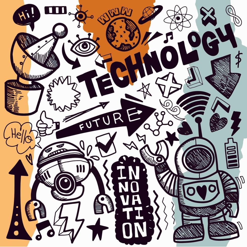 Technology  doodle drawing collection.Hand drawn vector doodle i