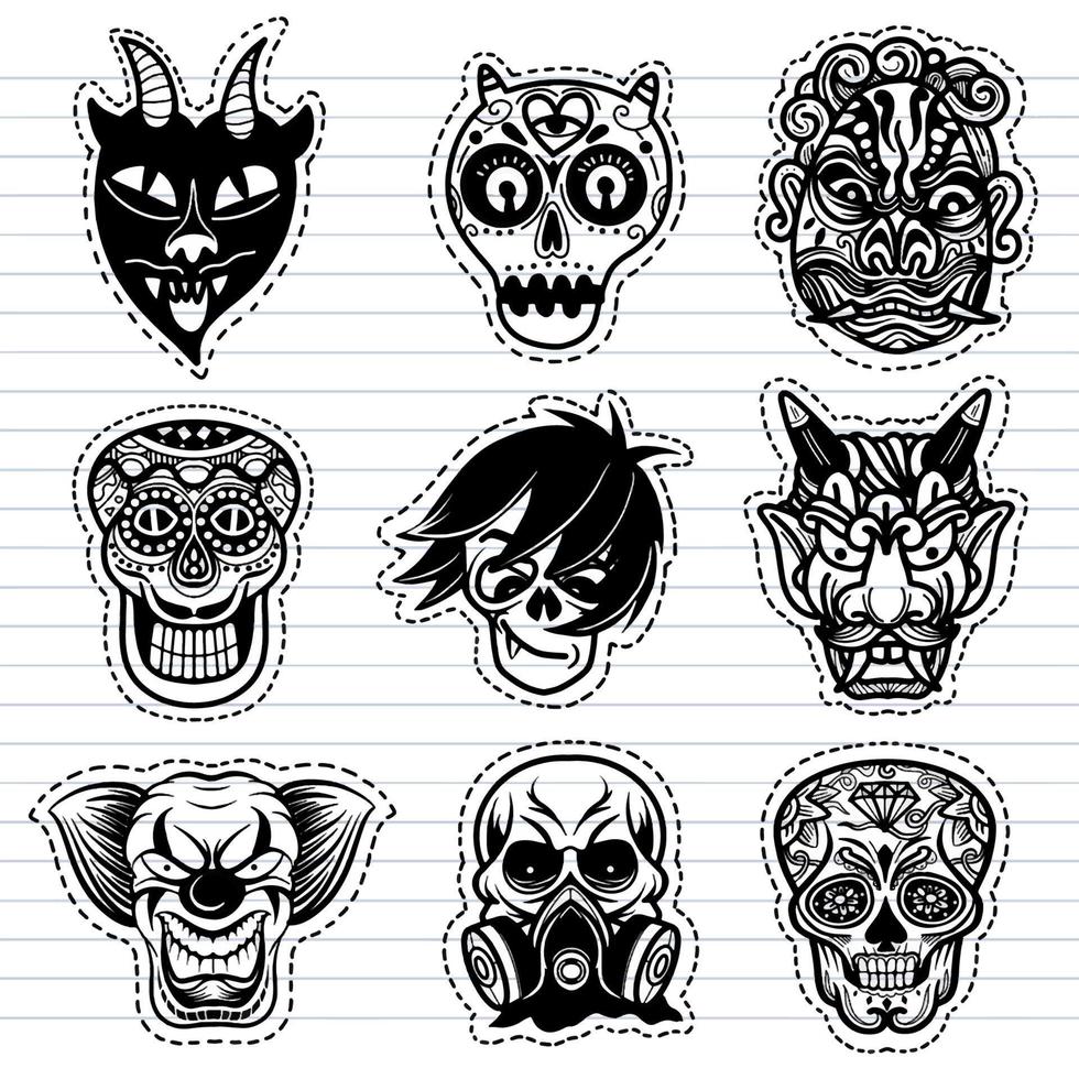 Vector illustration of a set of mask for halloween.