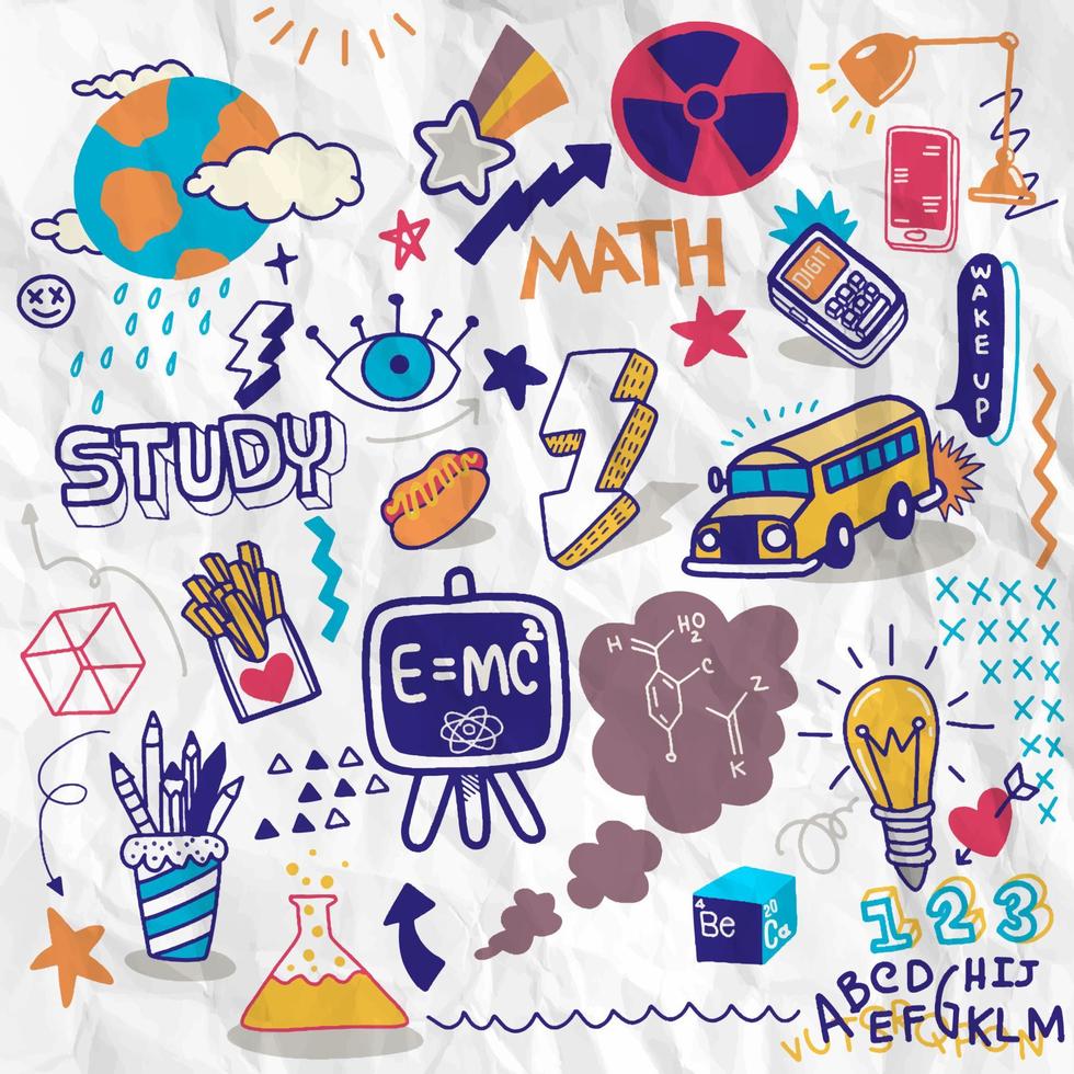 School clipart. Vector doodle school icons and symbols. Hand dra