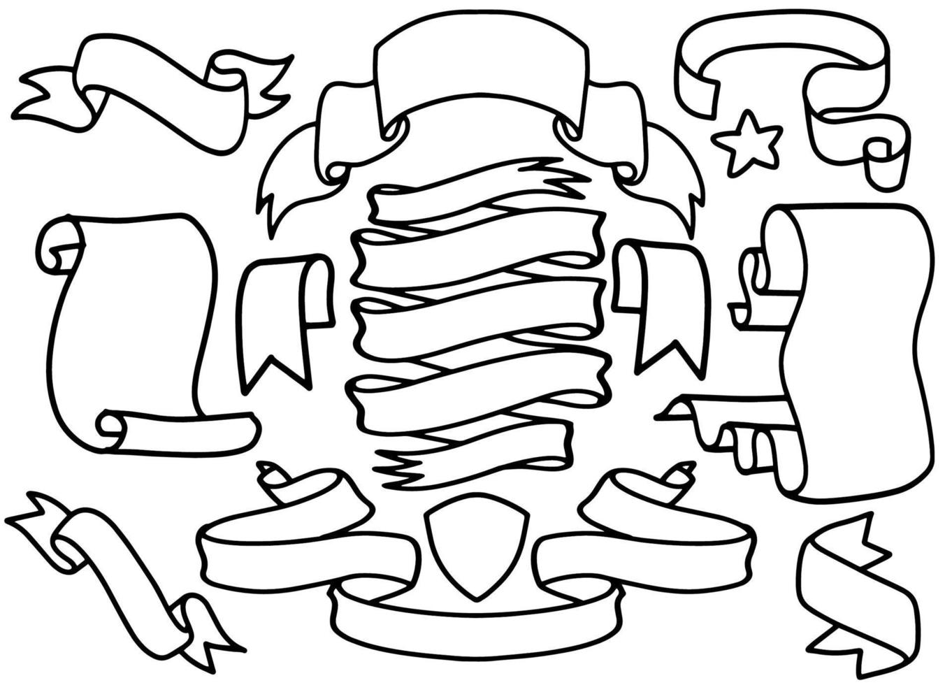 Hand drawn set of different ribbons. Design elements for greeting cards, banners, invitations. Sketch, vector illustration, Each on a separate layer.