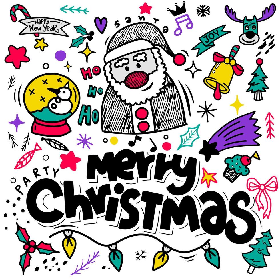 Set of Christmas design element in doodle style,Sketchy  hand dr vector