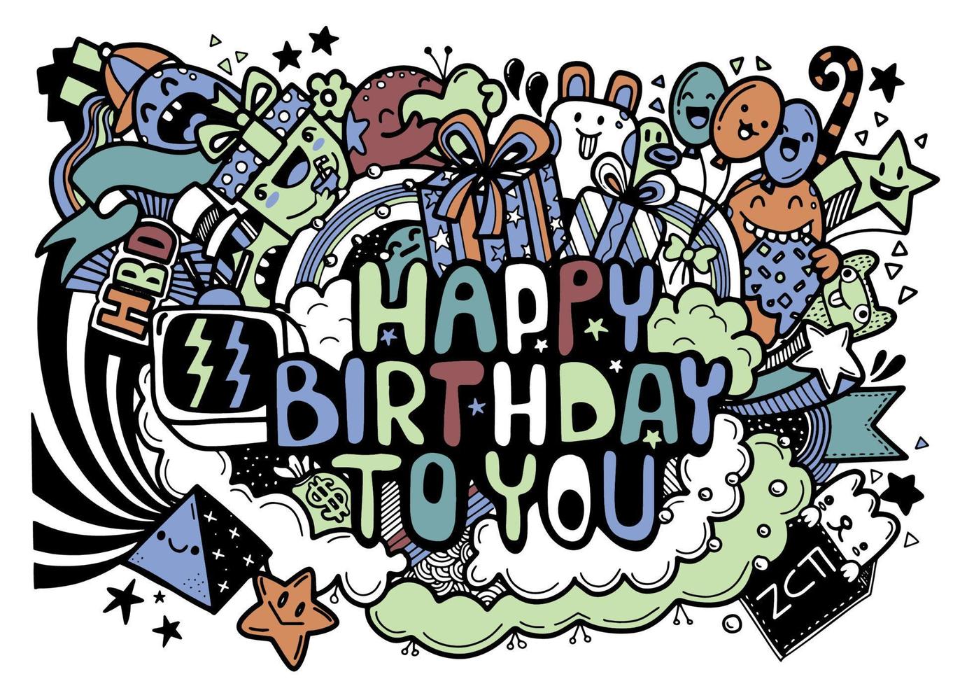 fondo de fiesta de cumpleaños de doodle, estilo lindo vector