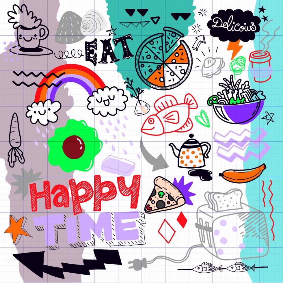 colección de dibujo de doodle de comida. doodle vectorial dibujado a mano vector