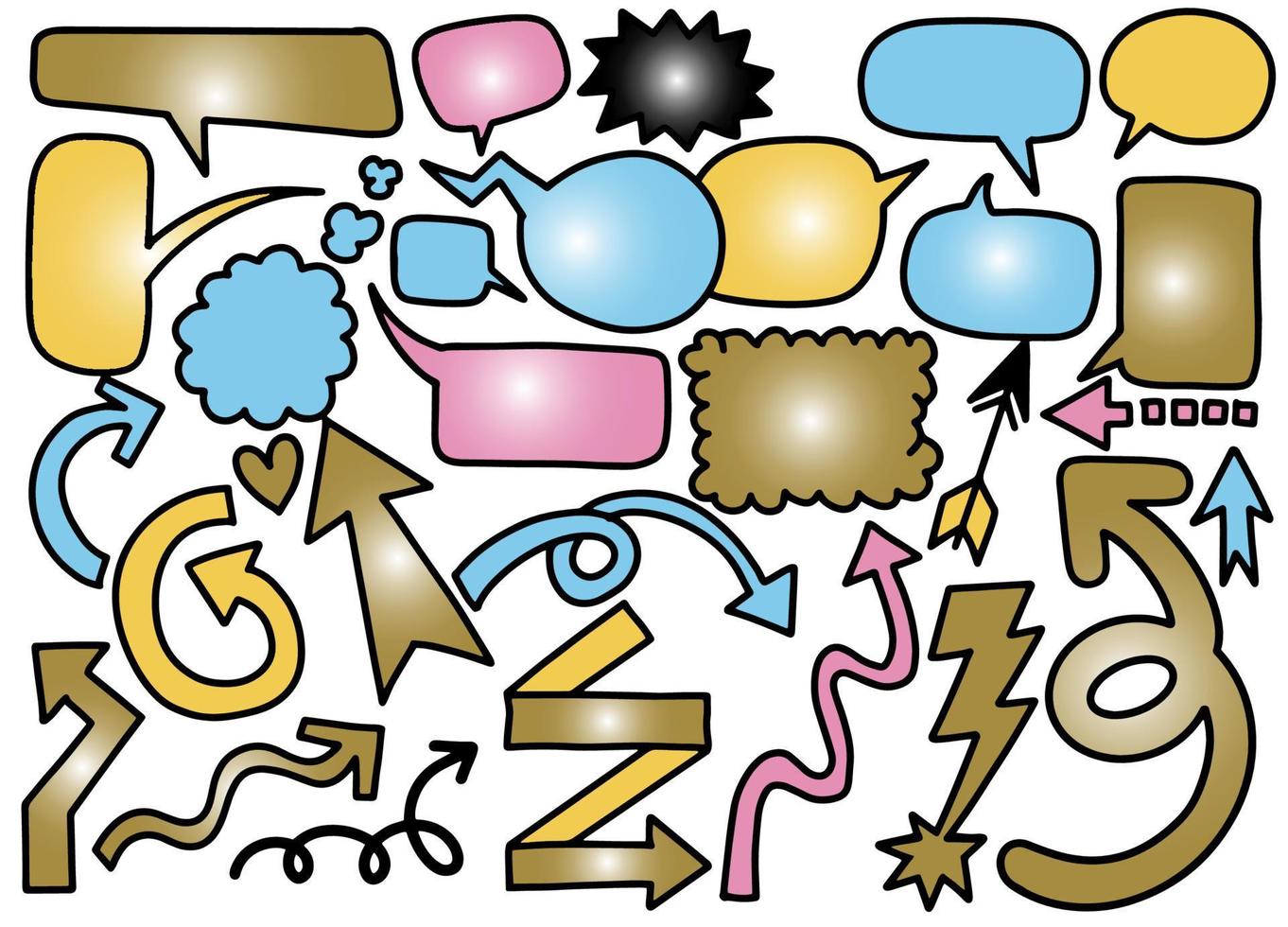 Hand drawn set of different speech bubble sand Arrows ,Stickers of  bubbles and Arrow vector set , Retro Set of Comics Speech and Bubbles Cartoon Vectorr, Each on a separate layer.