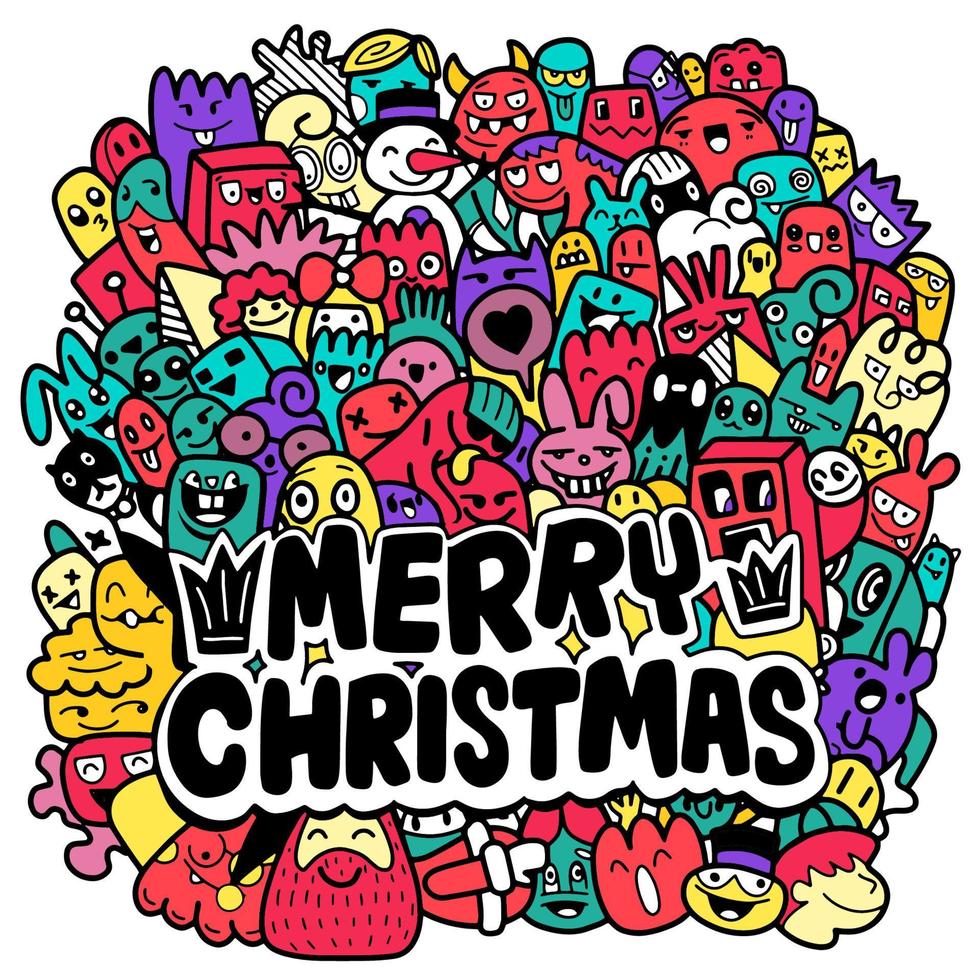 Doodle Christmas background,Christmas doodles. Hand drawn xmas illustrations. and New Year black outline icons. Modern design elements for holiday greeting card vector