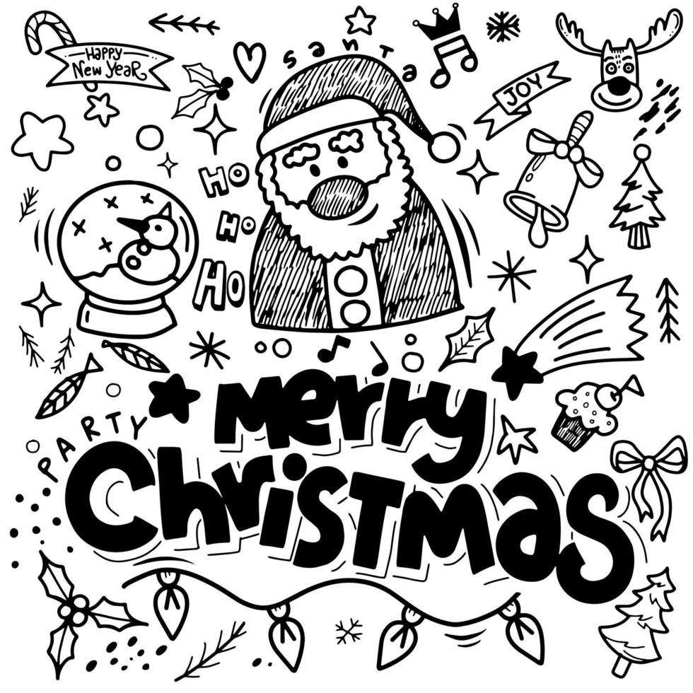 Set of Christmas design element in doodle style,Sketchy  hand dr vector