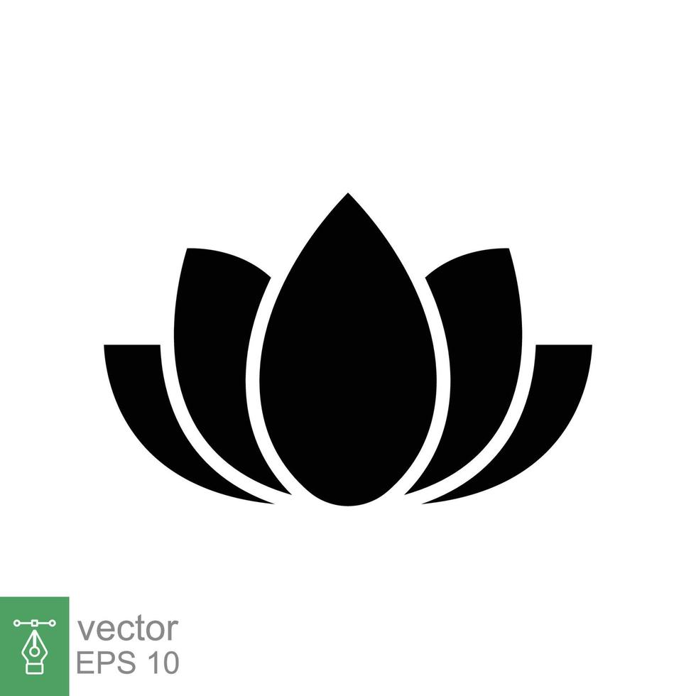 Lotus icon. Simple solid style. Harmony symbol, relax spa flower, petal, leaf, bloom, nature plant concept. Silhouette sign. Glyph vector illustration isolated on white background. EPS 10.
