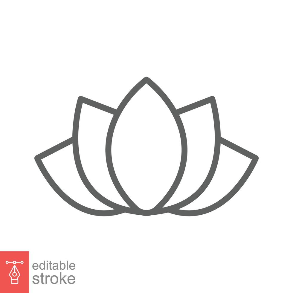 Lotus icon. Simple outline style. Harmony symbol, relax spa flower, petal, leaf, bloom, nature plant concept. Thin line vector illustration isolated on white background. Editable stroke EPS 10.