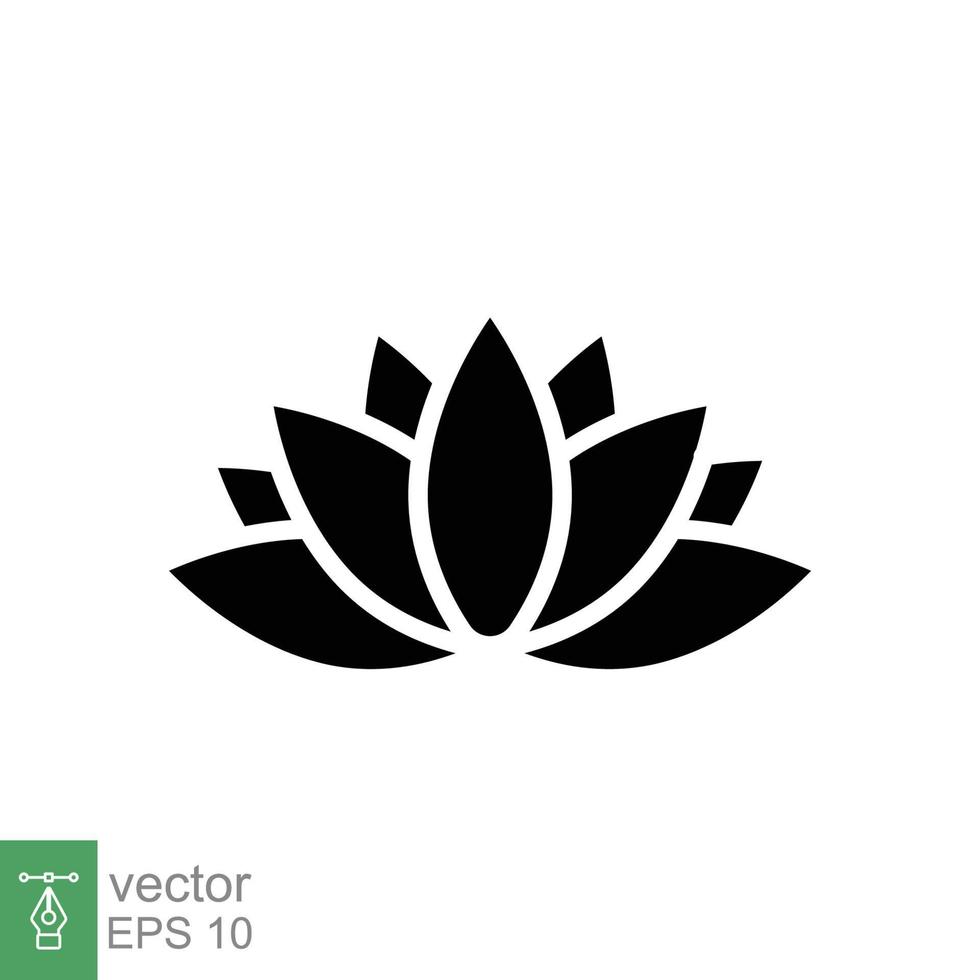 icono de loto. estilo sólido simple. símbolo de armonía, flor de spa relajante, pétalo, hoja, flor, concepto de planta natural. signo de silueta. ilustración de vector de glifo aislado sobre fondo blanco. eps 10.