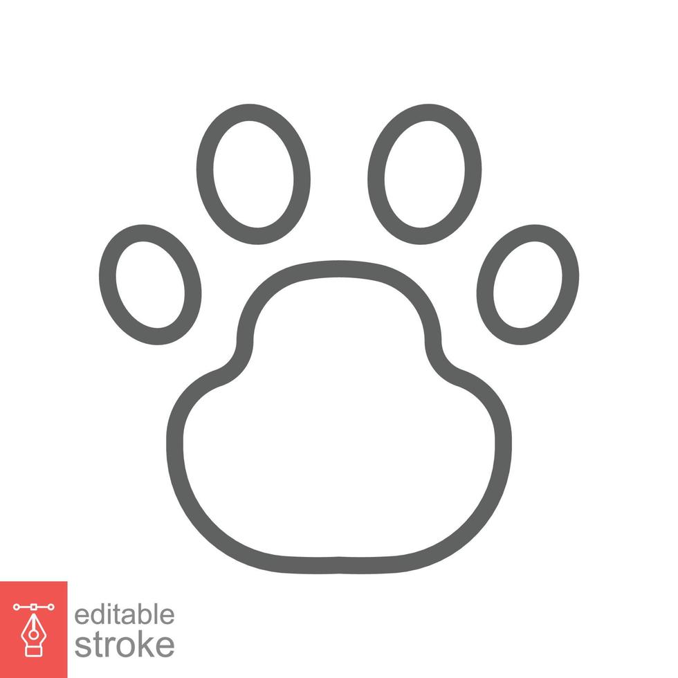 Paw print icon. Simple outline style. Footprint, black silhouette, dog, cat, pet, puppy, animal foot concept. Line vector illustration isolated on white background. Editable stroke EPS 10.