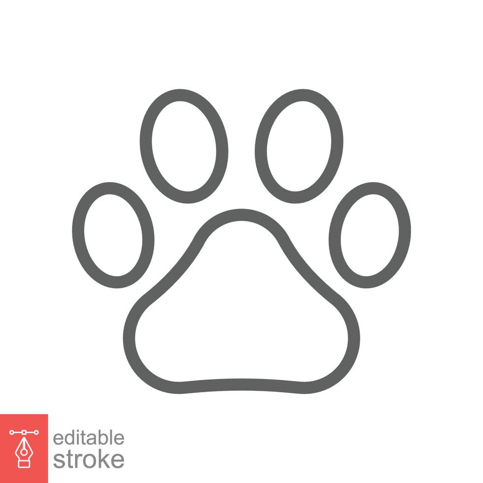 Paw print icon. Simple outline style. Footprint, black silhouette, dog, cat, pet, puppy, animal foot concept. Line vector illustration isolated on white background. Editable stroke EPS 10.