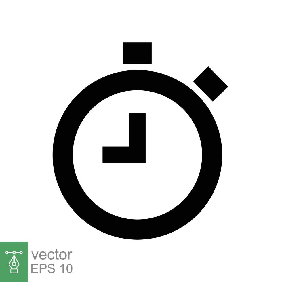 Stopwatch icon. Simple solid style. Timer symbol, clock, countdown, speed time concept. Glyph vector illustration isolated on white background. EPS 10.