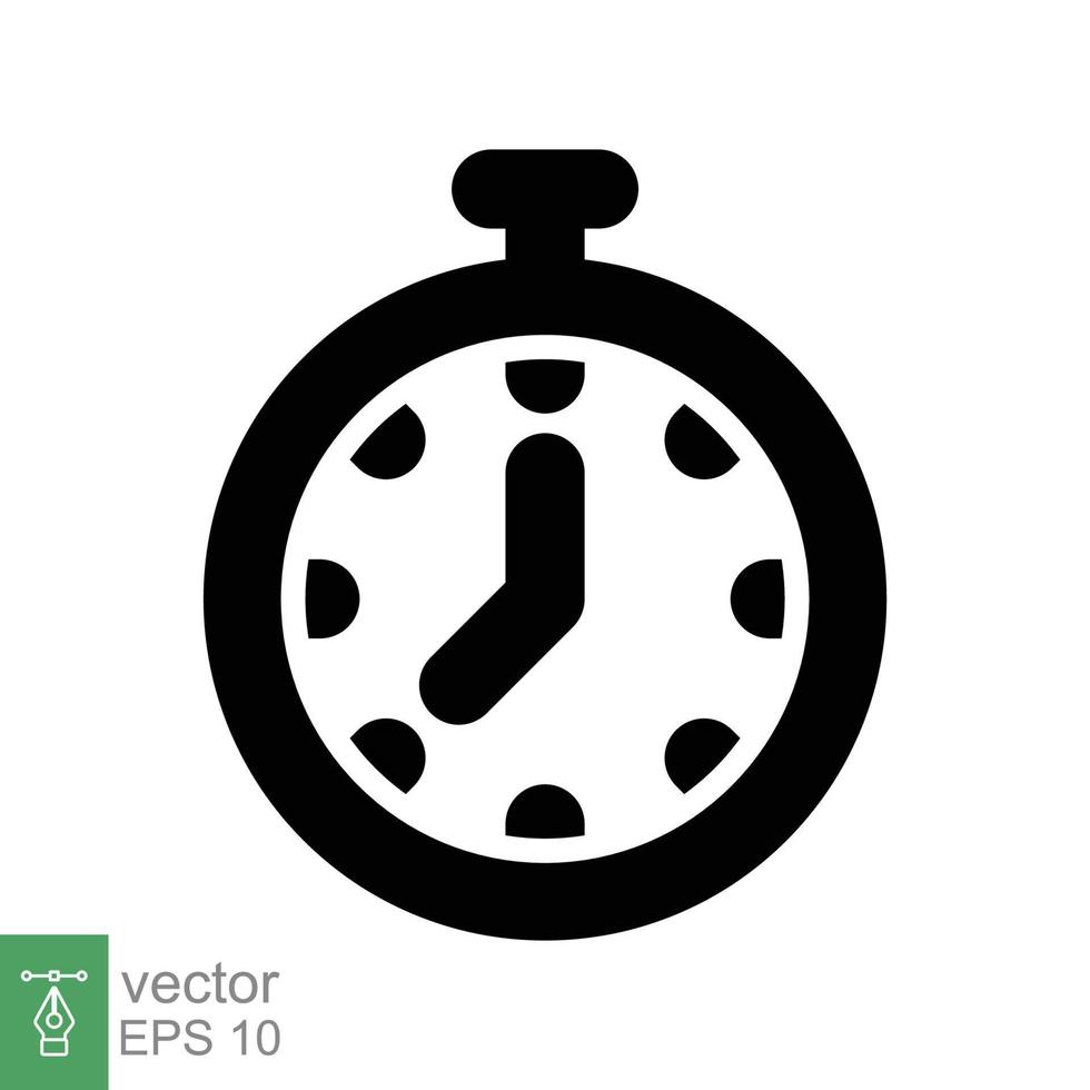 Stopwatch icon. Simple solid style. Timer symbol, clock, countdown, speed time concept. Glyph vector illustration isolated on white background. EPS 10.
