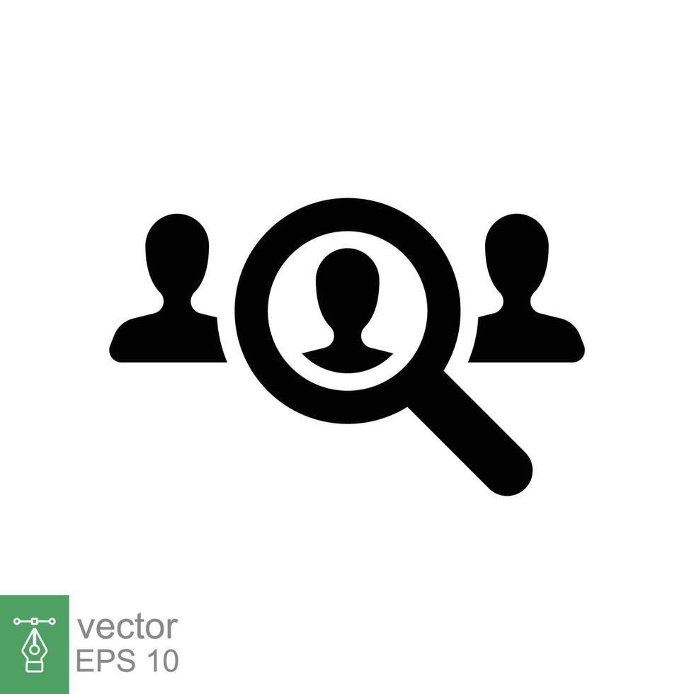 Search job vacancy icon. Simple solid style. Magnifying glass, find people employer business concept. Hire candidate, recruit, competition glyph symbol. Vector illustration. EPS 10.