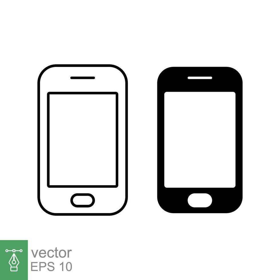 icono de teléfono inteligente. esquema simple y estilo sólido. teléfono, celular, celular inteligente, teléfono celular, pantalla de aplicación, gadget, dispositivo para aplicación, concepto de tecnología. ilustración de vector de línea y glifo. eps 10.