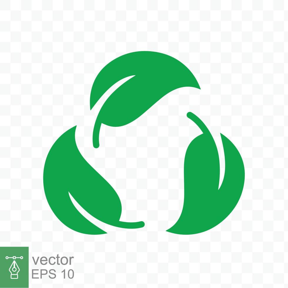 Recycle icon. Green leaf circle logo, biodegradable recyclable plastic free package symbol, eco friendly product template. Vector illustration isolated. EPS 10.