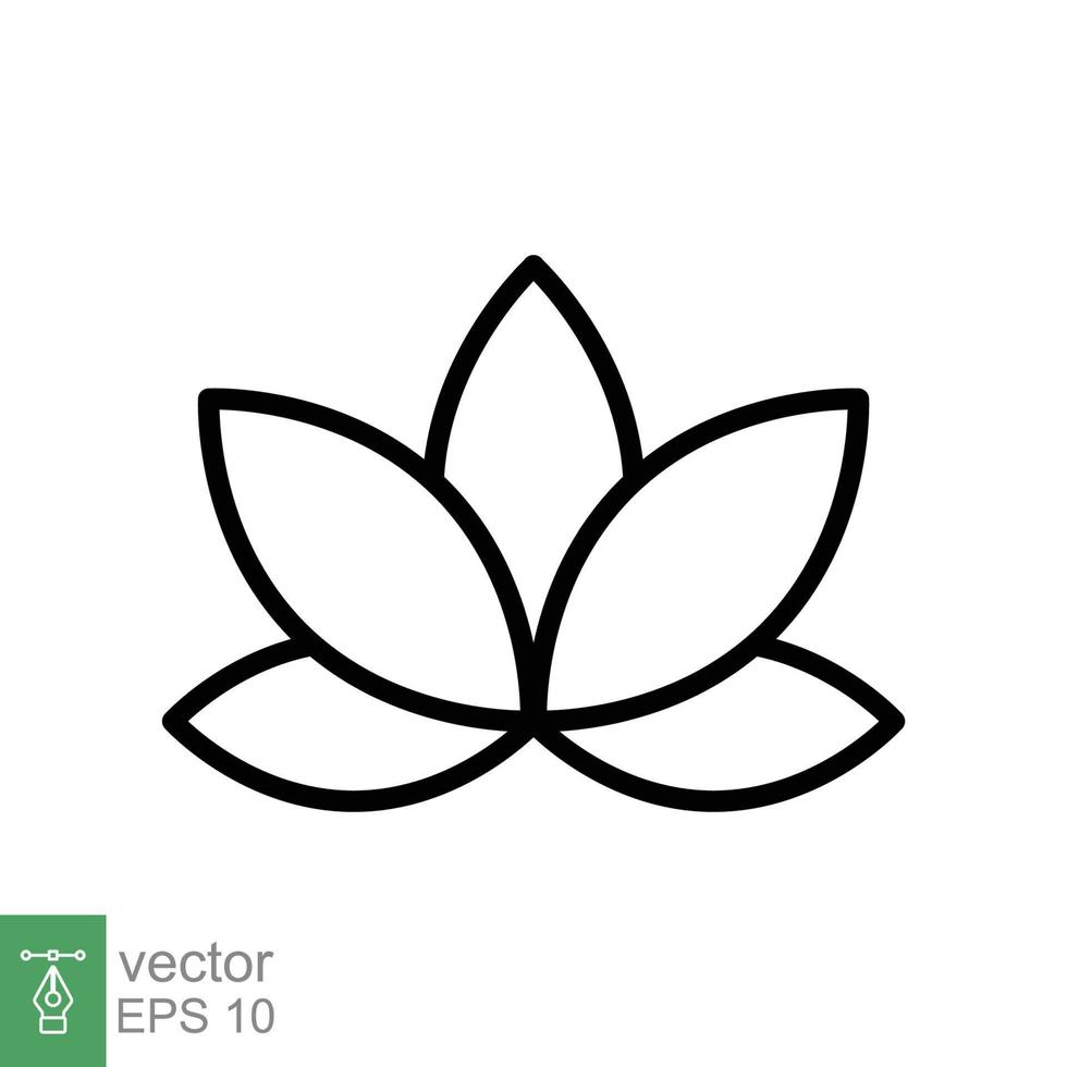 icono de loto. estilo de esquema simple. símbolo de armonía, flor de spa relajante, pétalo, hoja, flor, concepto de planta natural. ilustración de vector de línea delgada aislada sobre fondo blanco. eps 10.