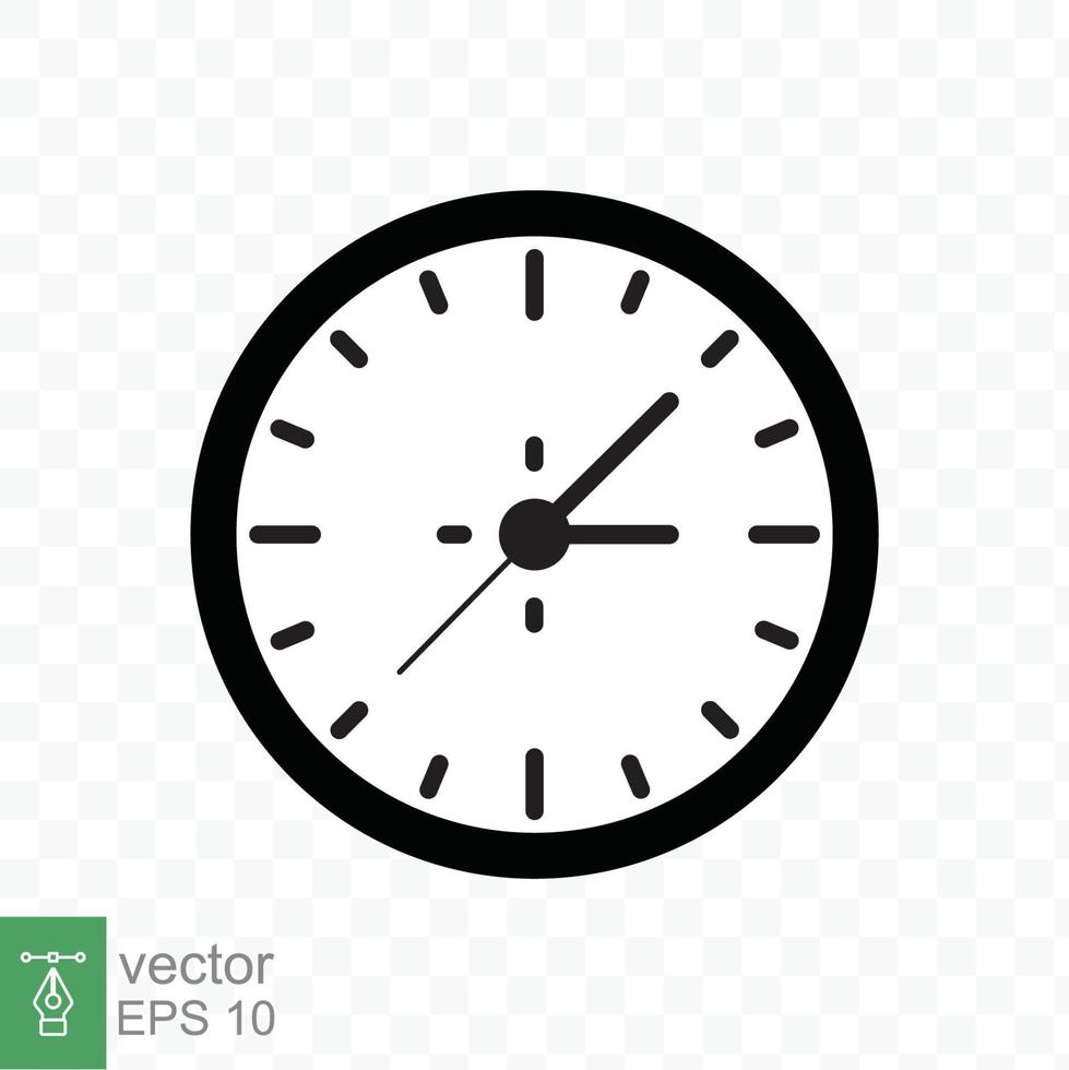 Clock icon. Simple flat style. Circle wall clock face, black analog clock with arrow element, business, technology concept. Vector illustration design isolated. EPS 10.