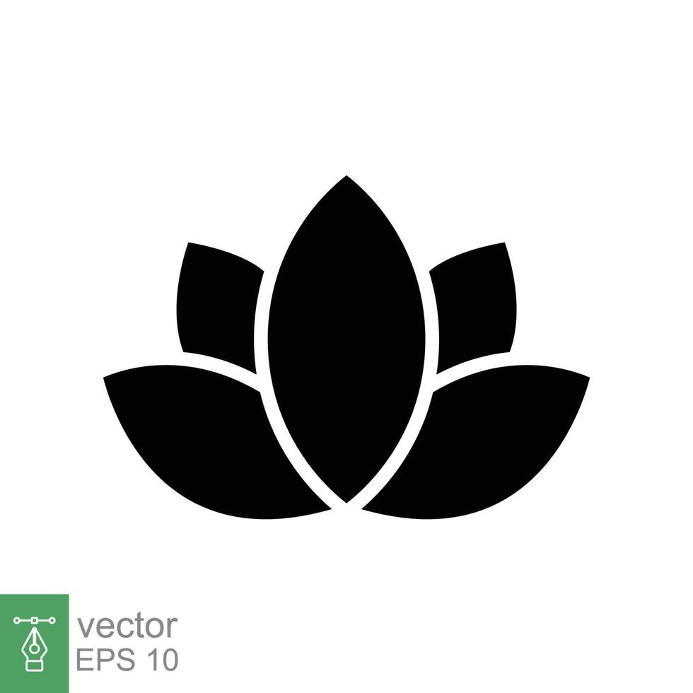 icono de loto. estilo sólido simple. símbolo de armonía, flor de spa relajante, pétalo, hoja, flor, concepto de planta natural. signo de silueta. ilustración de vector de glifo aislado sobre fondo blanco. eps 10.