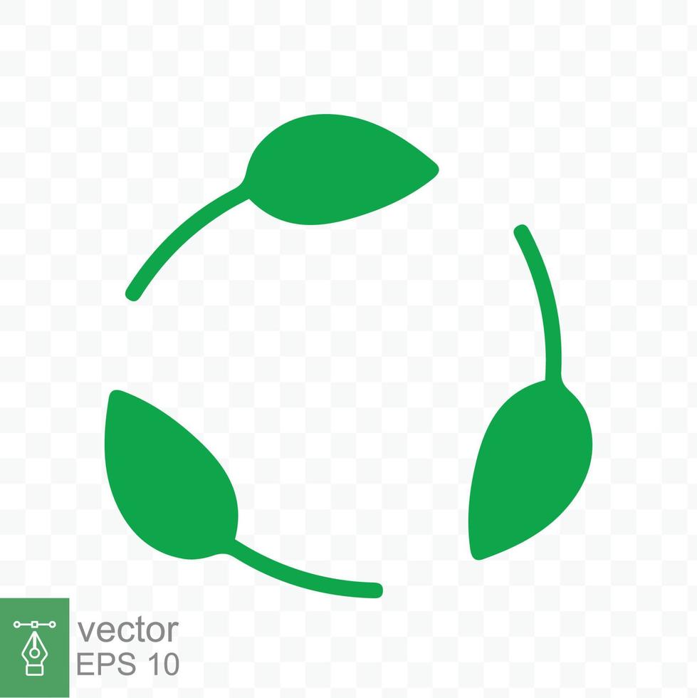 Recycle icon. Green leaf circle logo, biodegradable recyclable plastic free package symbol, eco friendly product template. Vector illustration isolated. EPS 10.