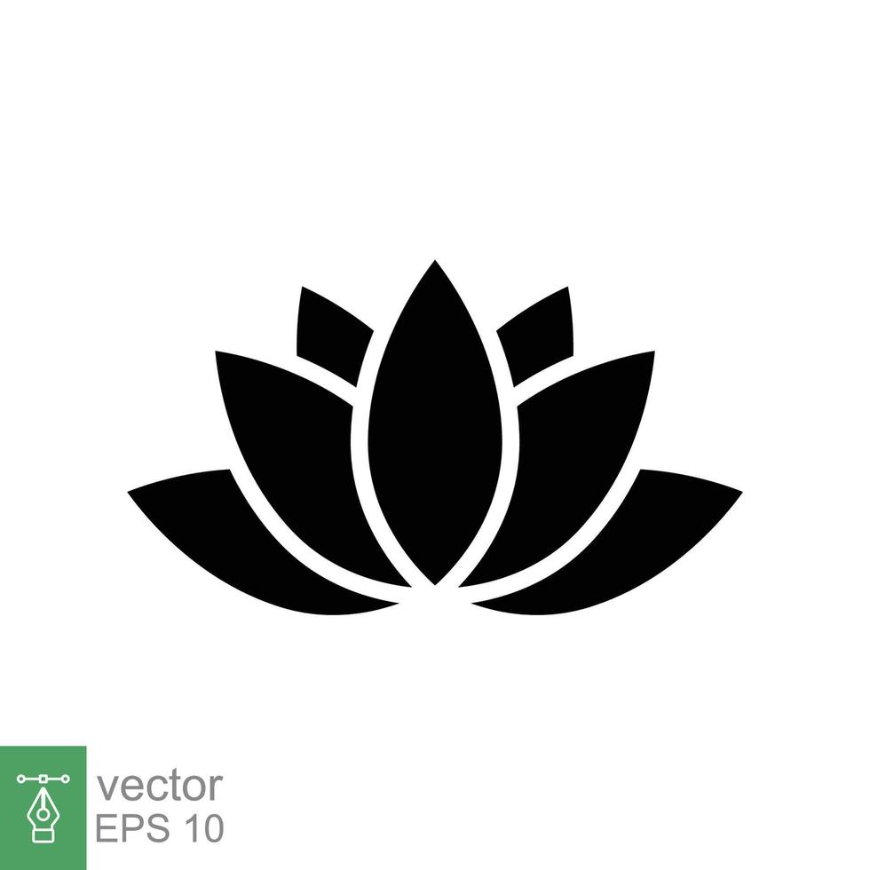 Lotus icon. Simple solid style. Harmony symbol, relax spa flower, petal, leaf, bloom, nature plant concept. Silhouette sign. Glyph vector illustration isolated on white background. EPS 10.