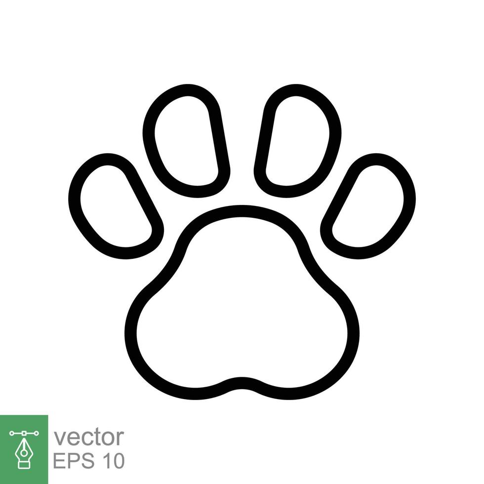 icono de huella de pata. estilo de esquema simple. huella, silueta negra, perro, gato, mascota, cachorro, concepto de pie animal. ilustración de vector de línea aislada sobre fondo blanco. eps 10.