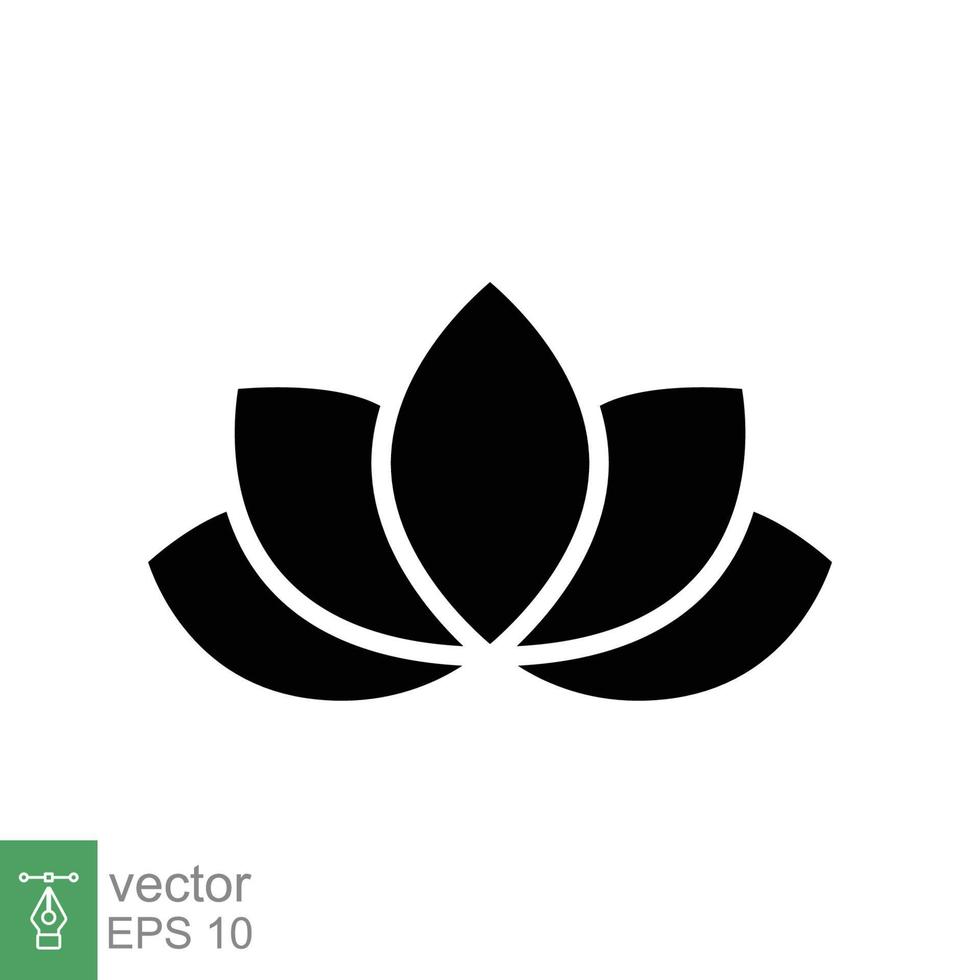 Lotus icon. Simple solid style. Harmony symbol, relax spa flower, petal, leaf, bloom, nature plant concept. Silhouette sign. Glyph vector illustration isolated on white background. EPS 10.
