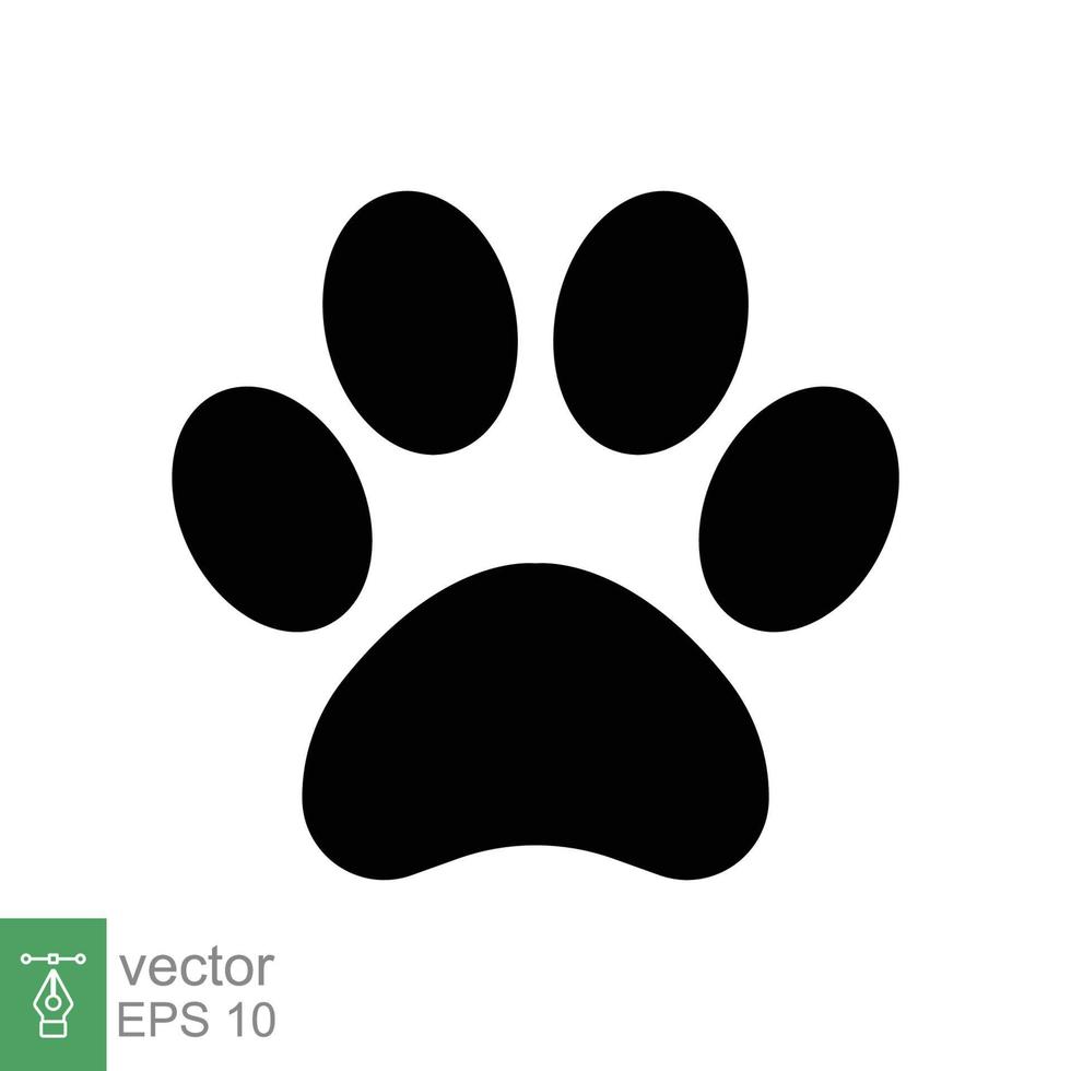 icono de huella de pata. estilo sólido simple. huella, silueta negra, perro, gato, mascota, cachorro, concepto de pie animal. ilustración de vector de glifo aislado sobre fondo blanco. eps 10.