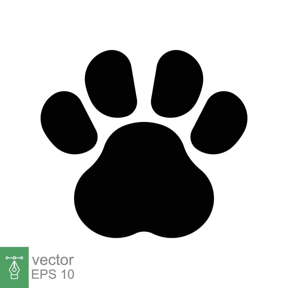 icono de huella de pata. estilo sólido simple. huella, silueta negra, perro, gato, mascota, cachorro, concepto de pie animal. ilustración de vector de glifo aislado sobre fondo blanco. eps 10.