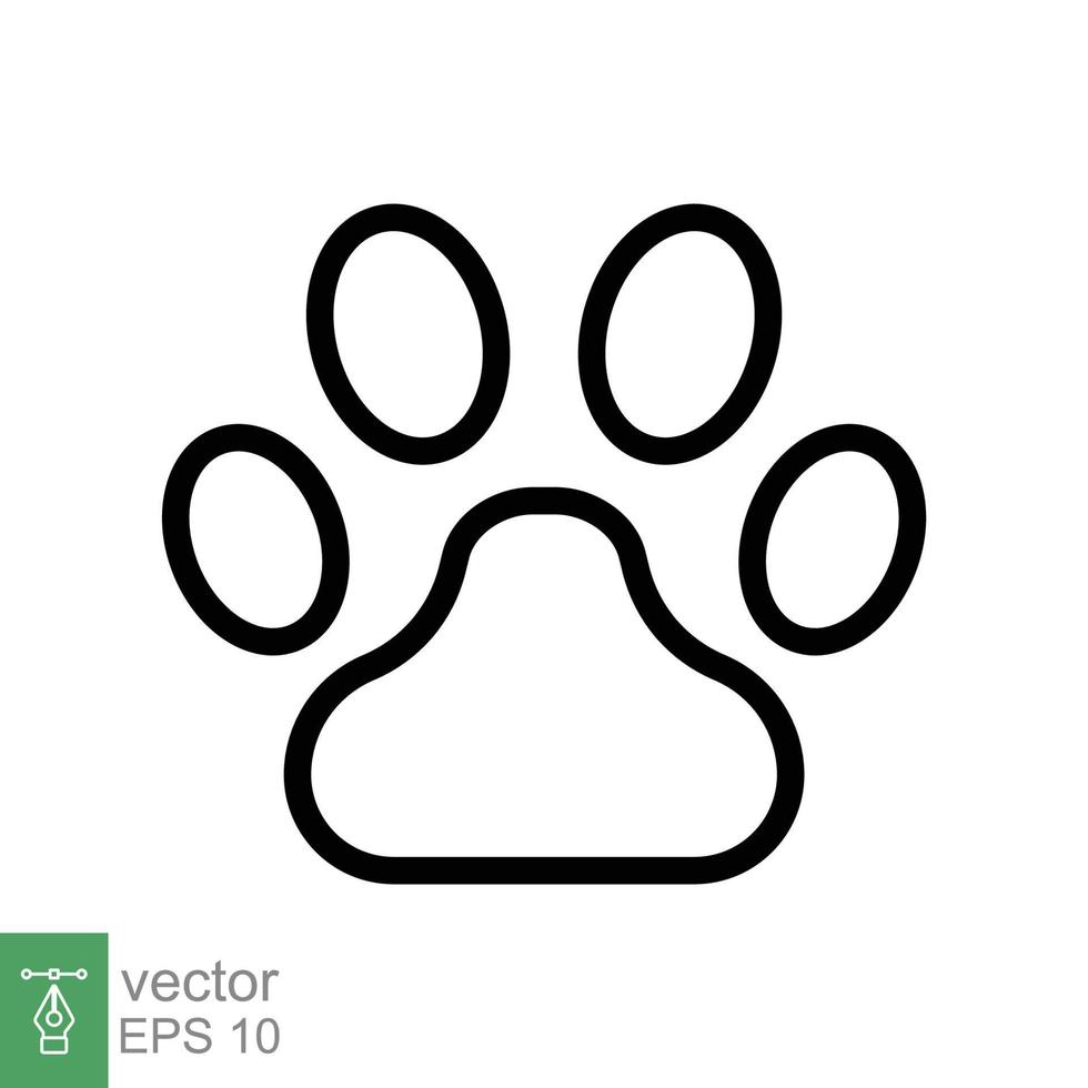 icono de huella de pata. estilo de esquema simple. huella, silueta negra, perro, gato, mascota, cachorro, concepto de pie animal. ilustración de vector de línea aislada sobre fondo blanco. eps 10.