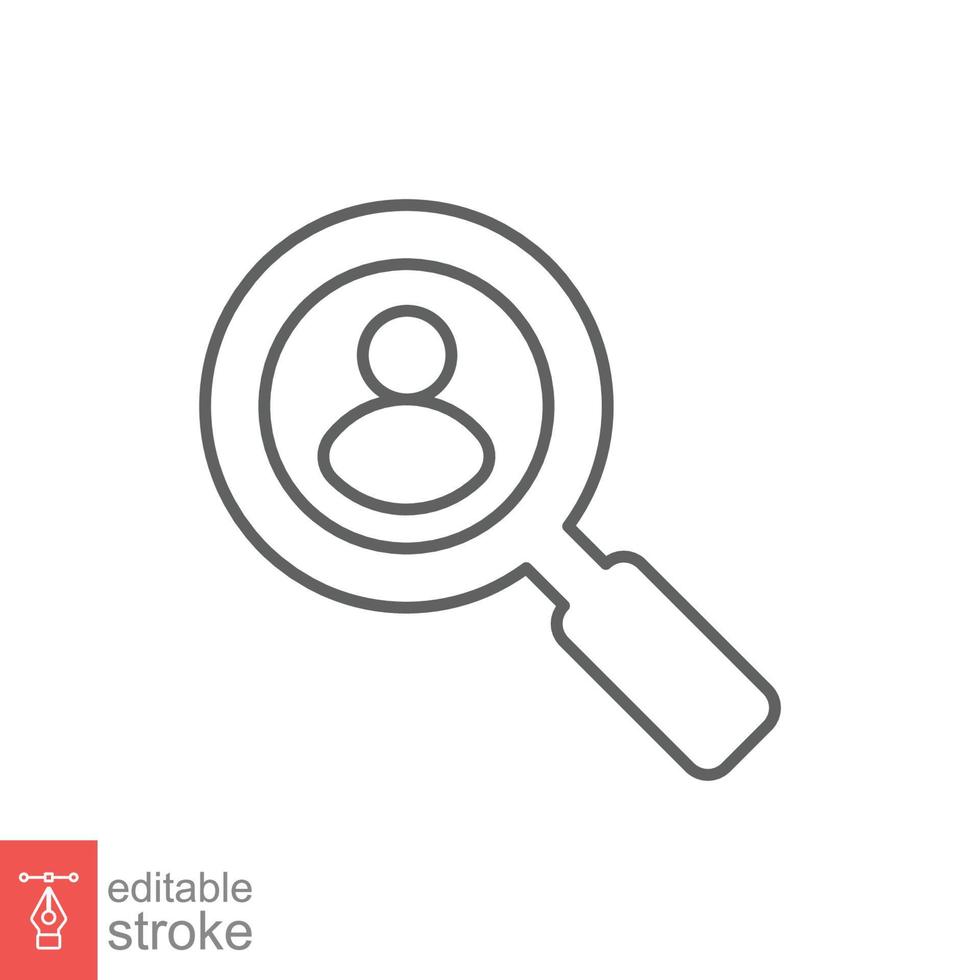 Search job vacancy icon. Simple outline style. Magnifying glass, find people employer business concept. Hire candidate, recruit, competition line symbol. Vector illustration. Editable stroke EPS 10.