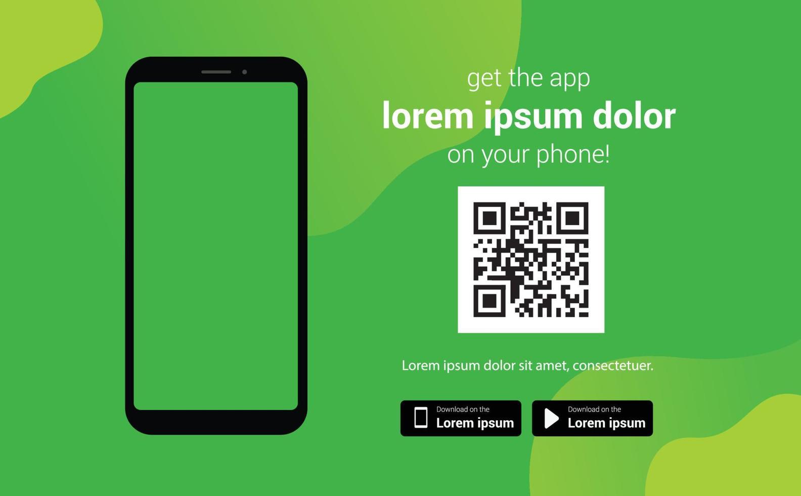 Download page of the mobile app. Empty screen smartphone for you app. Download button icon, application, landing, QR code, technology concept. Vector illustration. EPS 10.