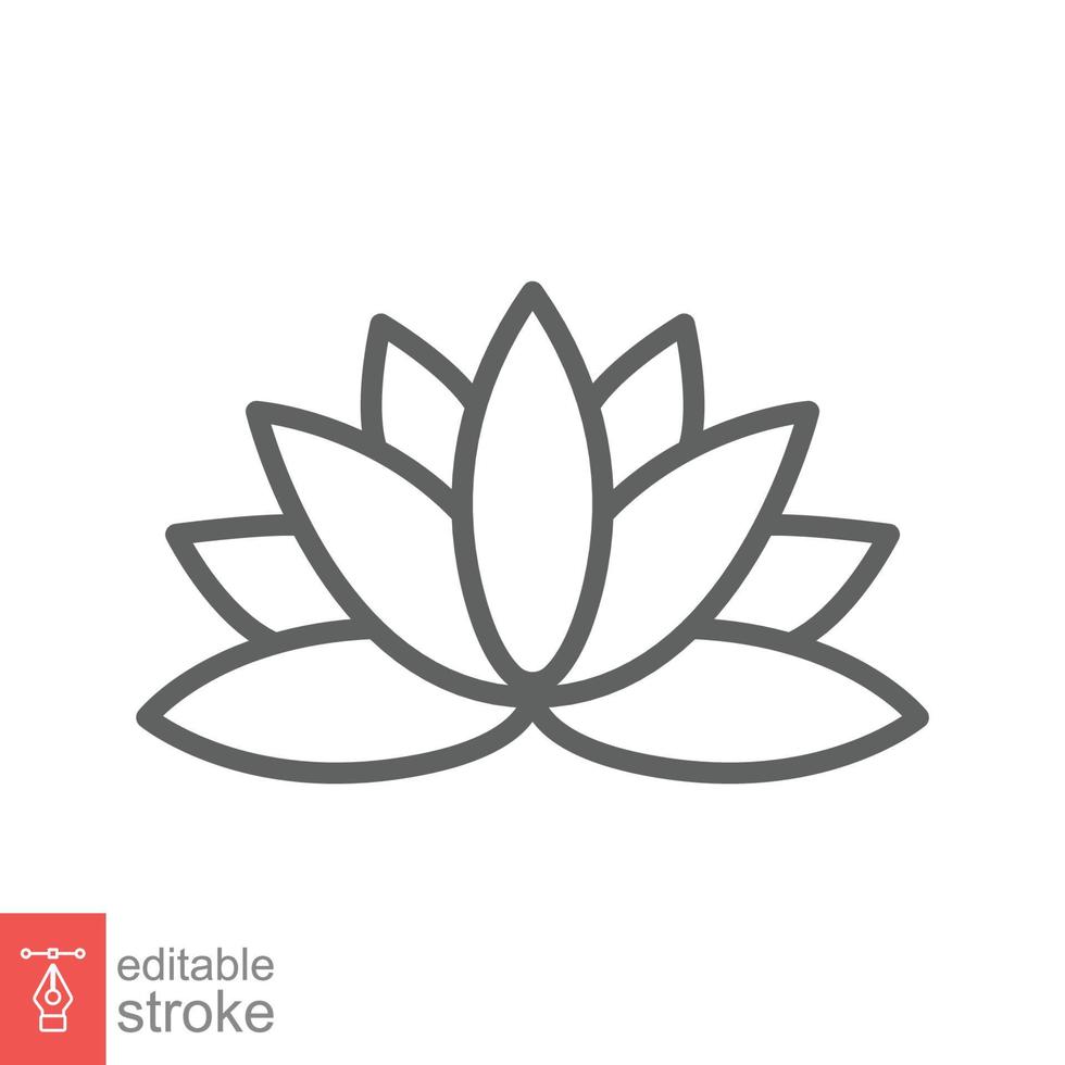 Lotus icon. Simple outline style. Harmony symbol, relax spa flower, petal, leaf, bloom, nature plant concept. Thin line vector illustration isolated on white background. Editable stroke EPS 10.