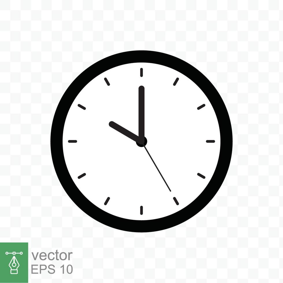 icono de reloj estilo plano sencillo. cara de reloj de pared circular, reloj analógico negro con elemento de flecha, negocio, concepto de tecnología. diseño de ilustración vectorial aislado. eps 10. vector