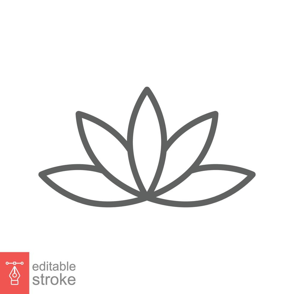 Lotus icon. Simple outline style. Harmony symbol, relax spa flower, petal, leaf, bloom, nature plant concept. Thin line vector illustration isolated on white background. Editable stroke EPS 10.