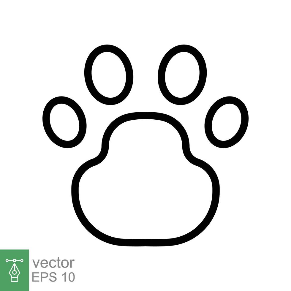 icono de huella de pata. estilo de esquema simple. huella, silueta negra, perro, gato, mascota, cachorro, concepto de pie animal. ilustración de vector de línea aislada sobre fondo blanco. eps 10.