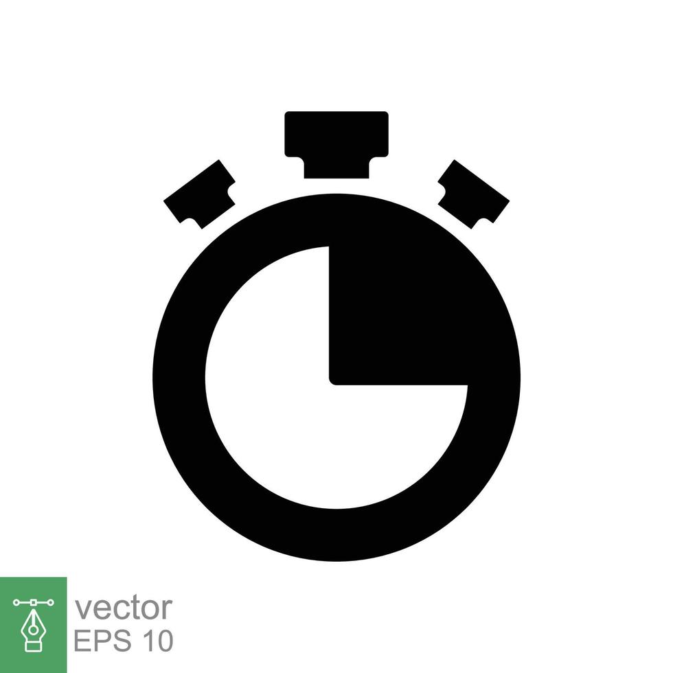 Stopwatch icon. Simple solid style. Timer symbol, clock, countdown, speed time concept. Glyph vector illustration isolated on white background. EPS 10.