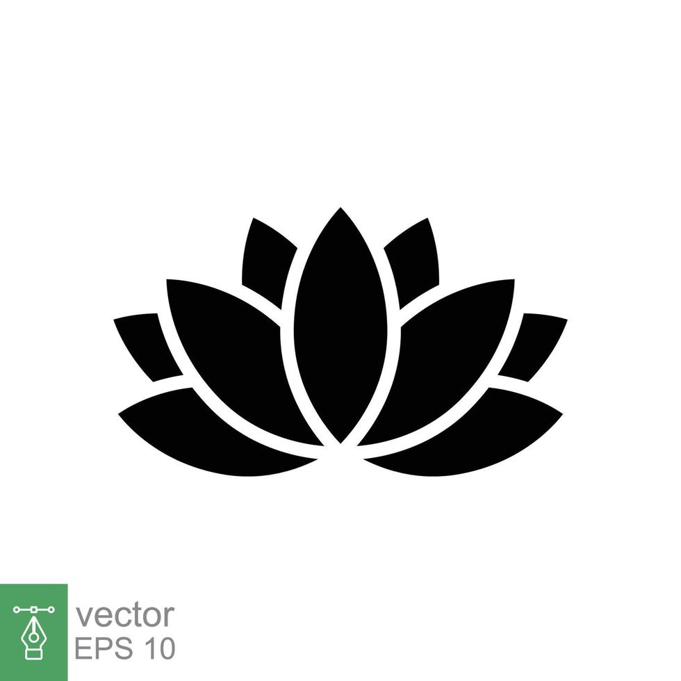 Lotus icon. Simple solid style. Harmony symbol, relax spa flower, petal, leaf, bloom, nature plant concept. Silhouette sign. Glyph vector illustration isolated on white background. EPS 10.