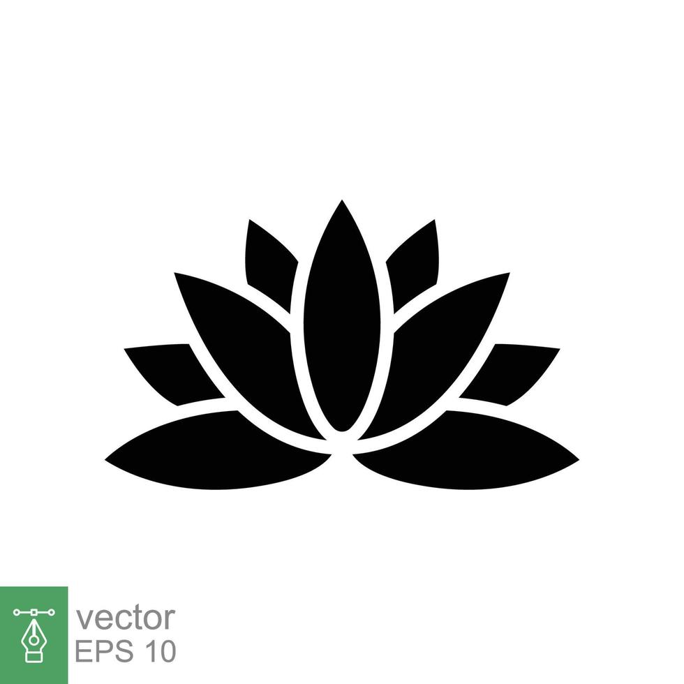 icono de loto. estilo sólido simple. símbolo de armonía, flor de spa  relajante, pétalo, hoja, flor,