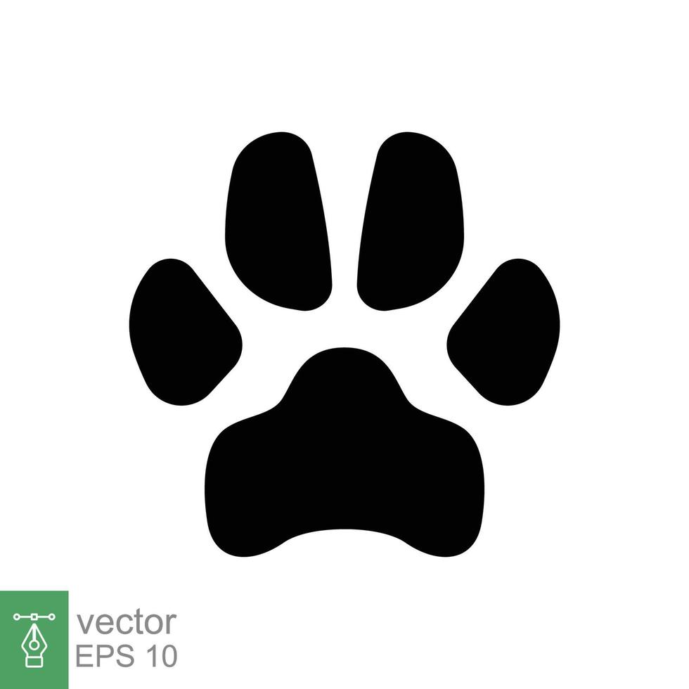 icono de huella de pata. estilo sólido simple. huella, silueta negra, perro, gato, mascota, cachorro, concepto de pie animal. ilustración de vector de glifo aislado sobre fondo blanco. eps 10.