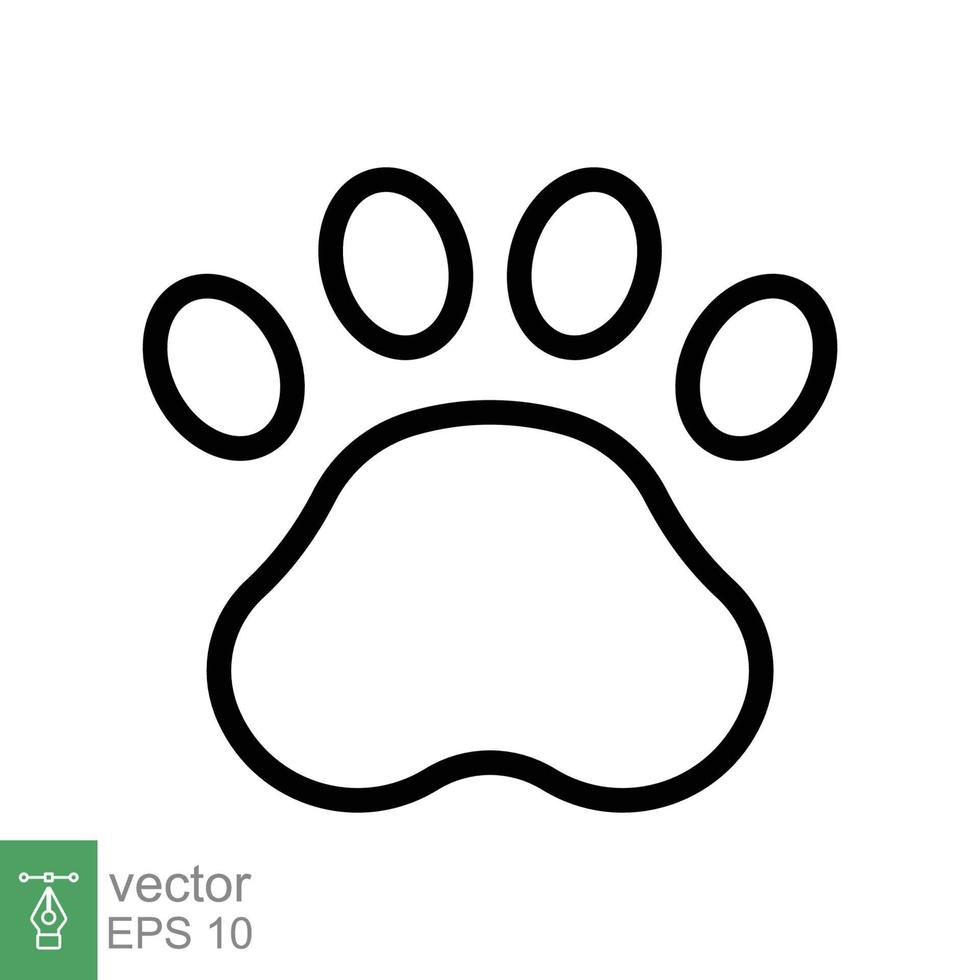 icono de huella de pata. estilo de esquema simple. huella, silueta negra, perro, gato, mascota, cachorro, concepto de pie animal. ilustración de vector de línea aislada sobre fondo blanco. eps 10.